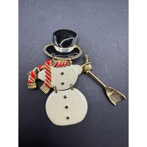 Vintage Don Lin Signed Articulated Snowman Enamel Christmas Pin Brooch Jewelry